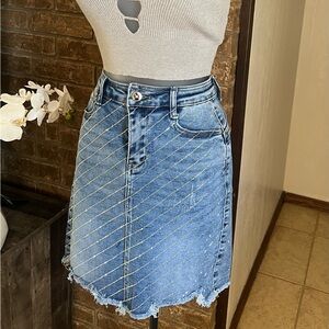 Blue Denim Mini Skirt with rhinestone